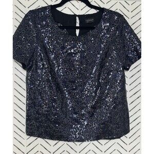 TOPSHOP Women's Blue Beaded Embroidered Floral Blouse Size 8 Party Festive